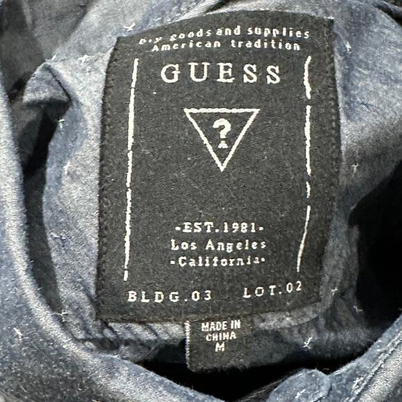 Guess Button Up Shirt Mens Size M Blue All Over Print Slim Fit 100% Cotton - Picture 3 of 9